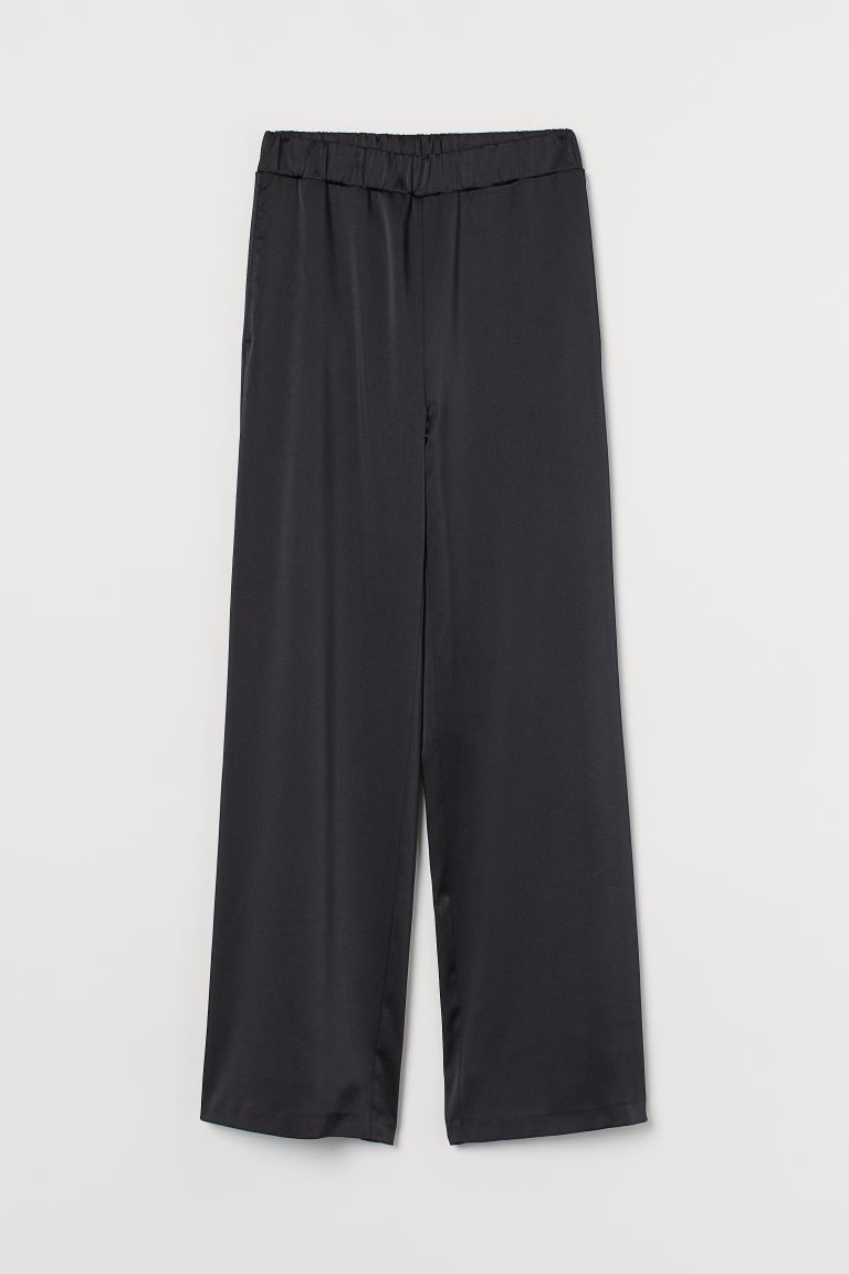 H&M_새틴 와이드 팬츠 블랙