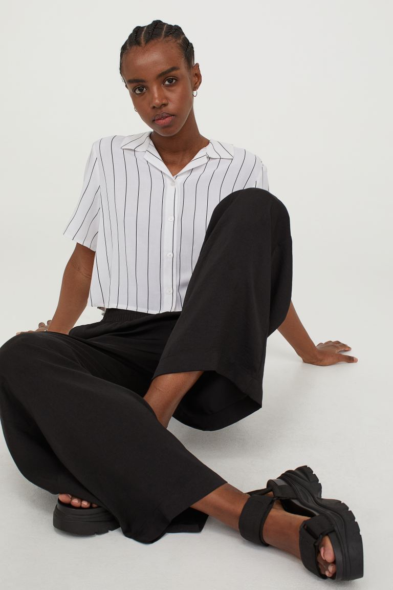 H&M_새틴 와이드 팬츠 블랙