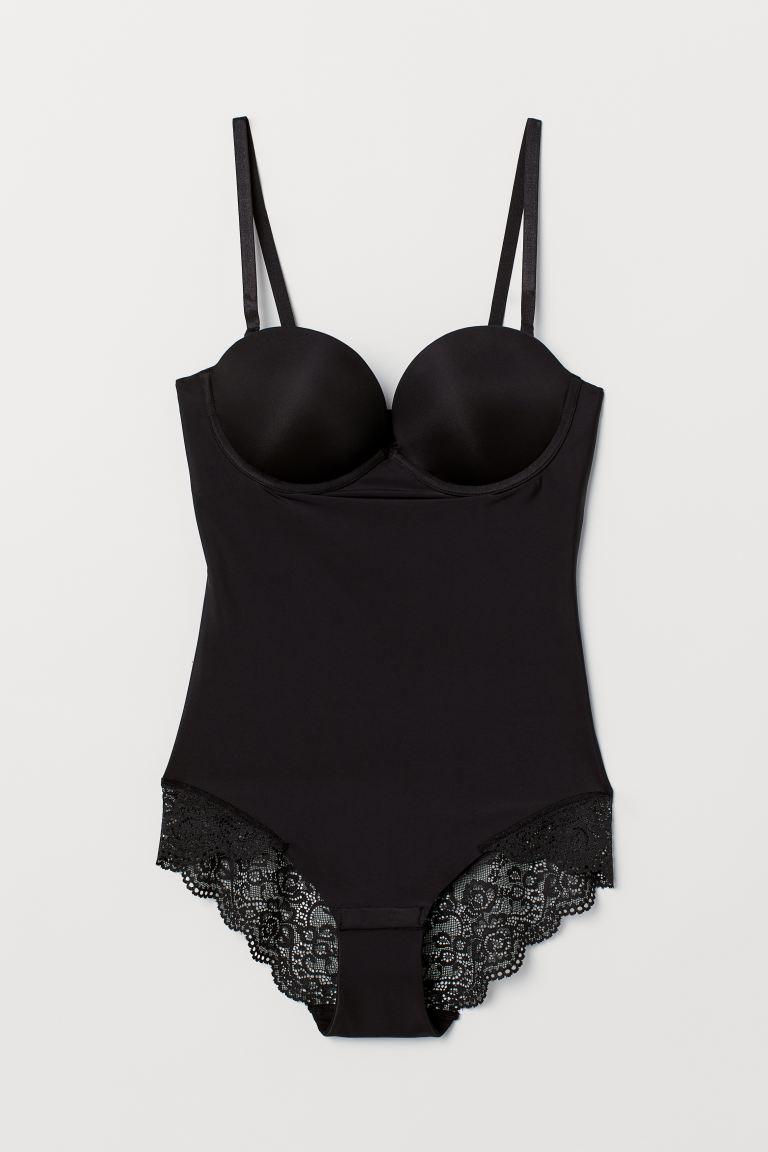 H&M_수퍼 푸쉬업 레이스 바디수트 블랙