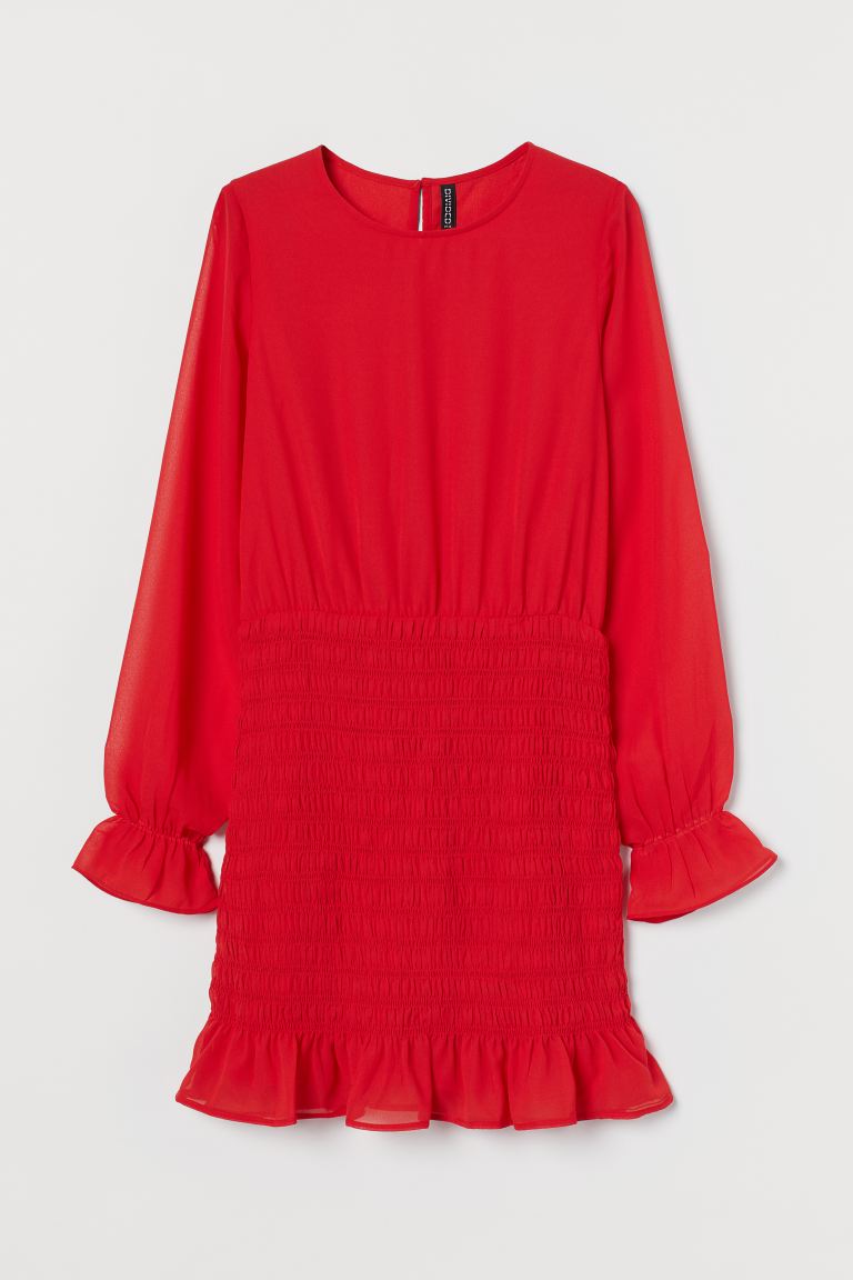H&M_스모킹 디테일 드레스 레드