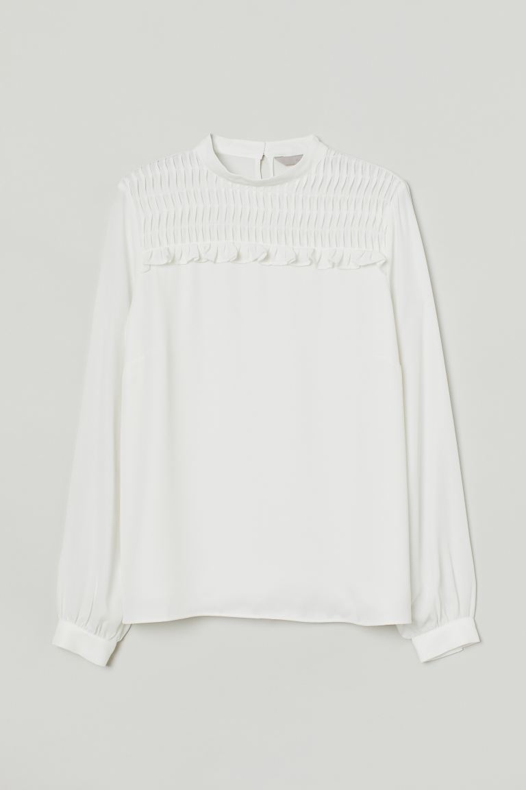 H&M_스모킹 디테일 블라우스 화이트