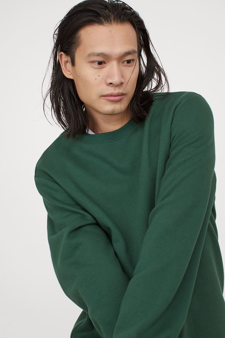 H&M_스웨트셔츠 다크 그린
