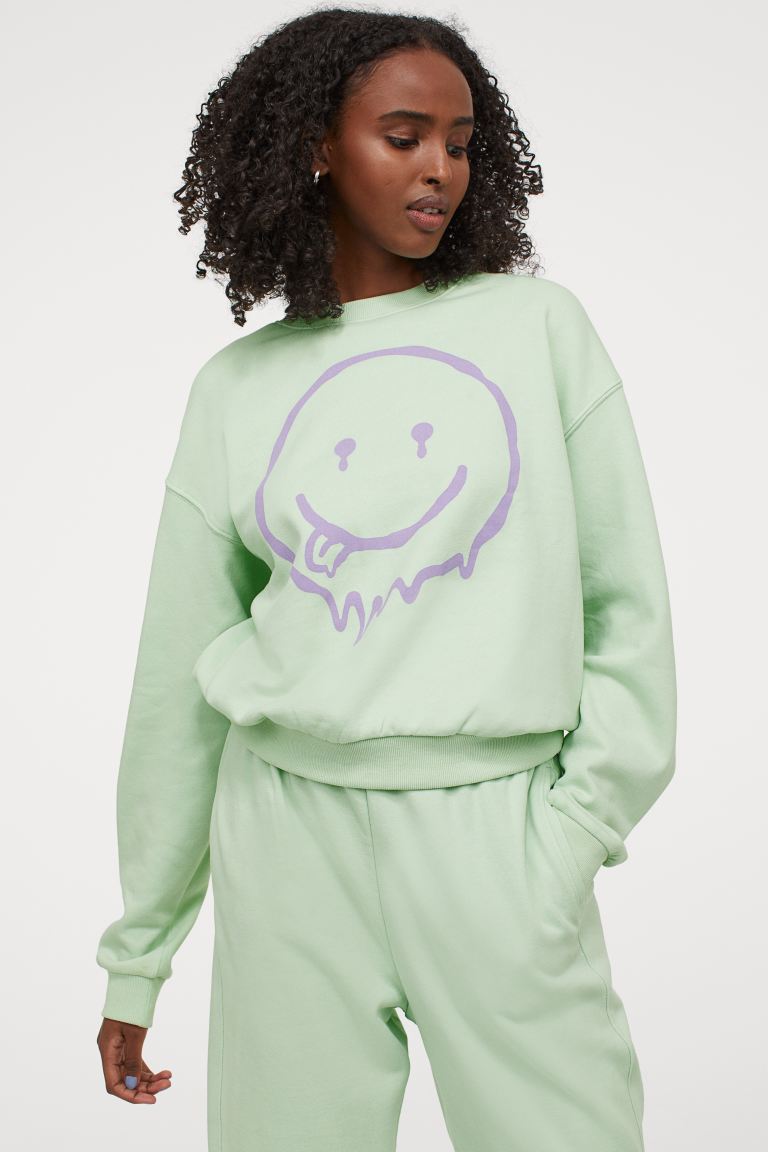 H&M_스웨트셔츠 민트그린 스마일