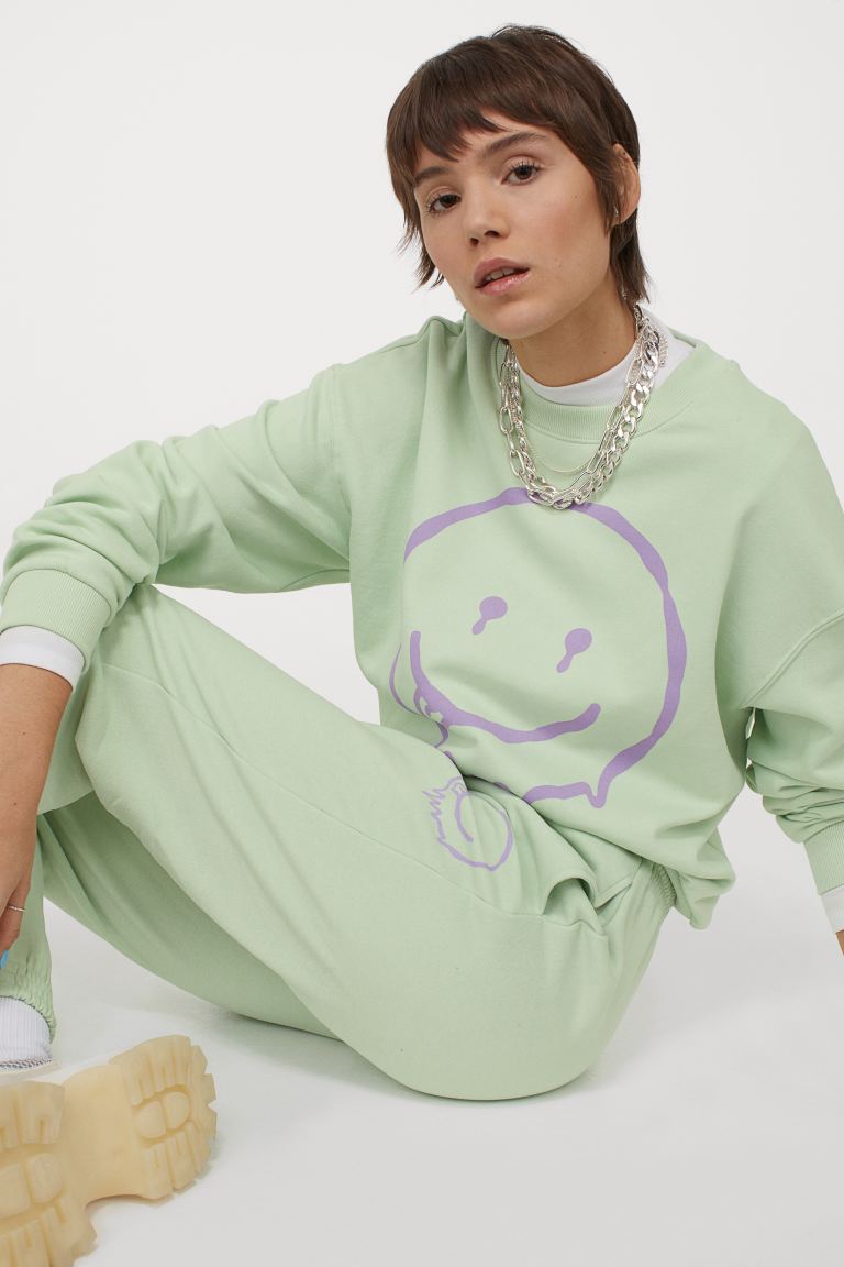 H&M_스웨트셔츠 민트그린 스마일