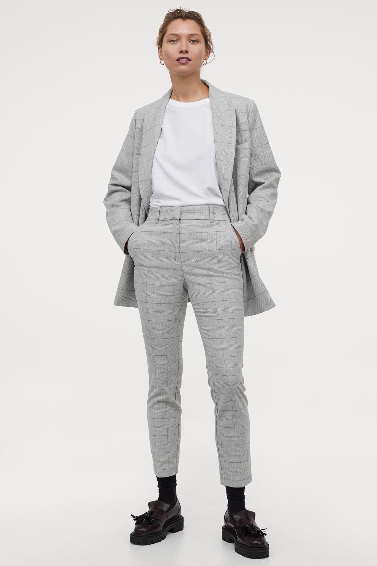 H&M_시가렛 팬츠 라이트그레이 화이트체크