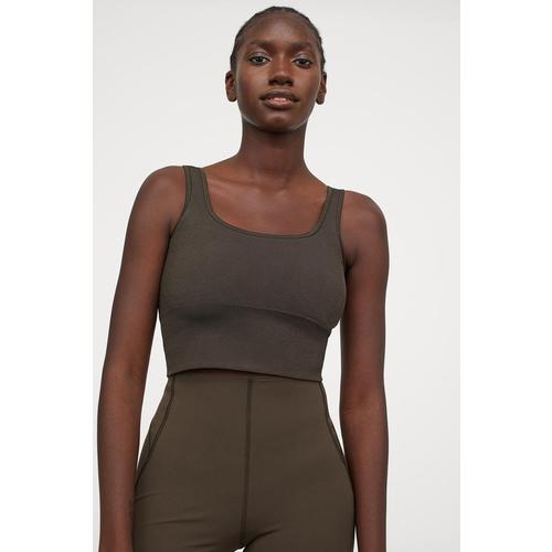 H&M_심리스 스포츠 브라렛 다크카키그린 thumbnail