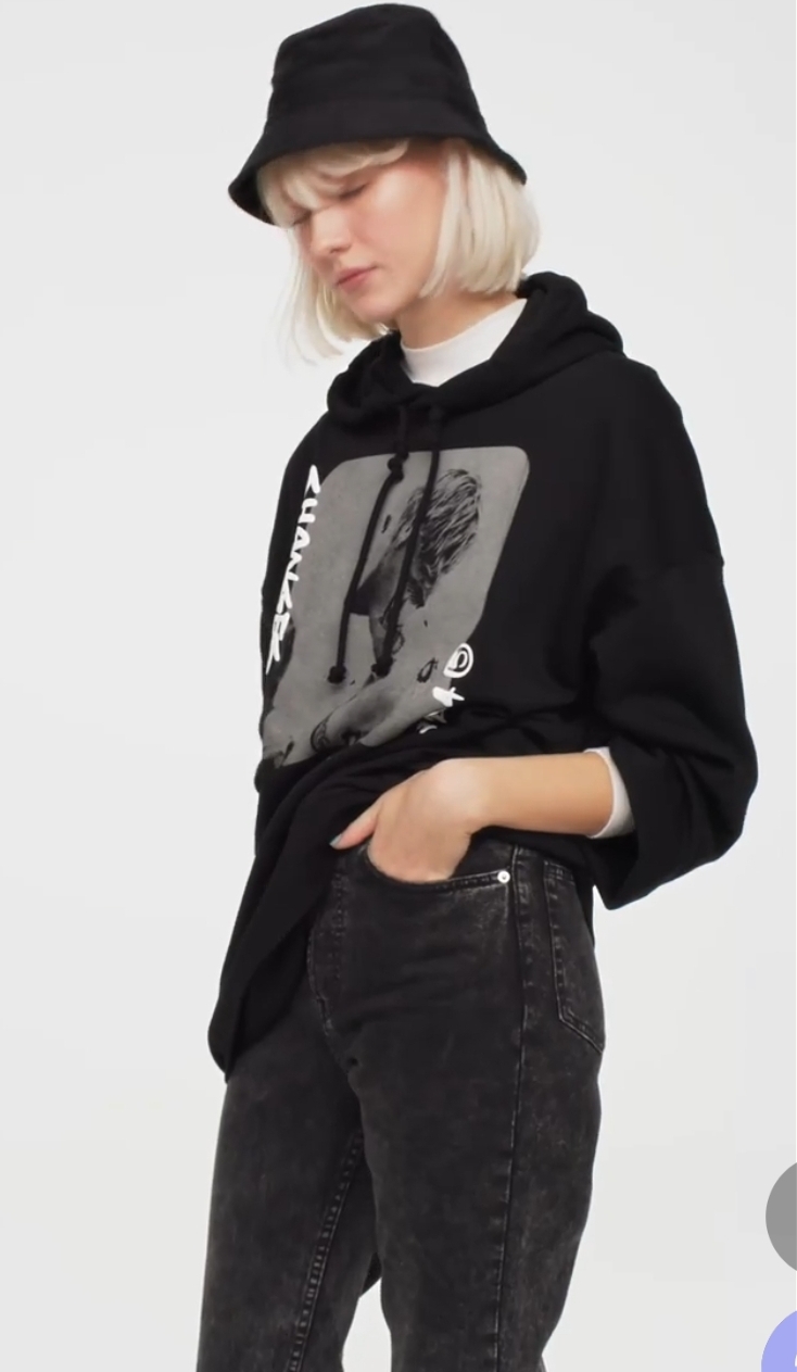 H&M_오버사이즈 후드티 블랙 저스틴비버