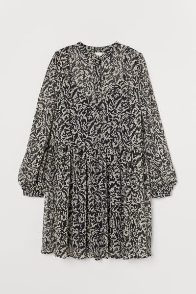 H&M_와이드 드레스 라이트 베이지 블랙 패턴
