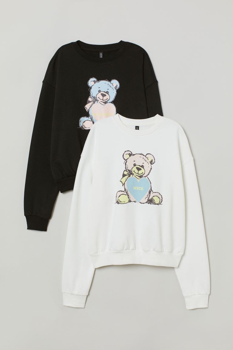 H&M_우정 스웨트셔츠 2장 세트 블랙 화이트