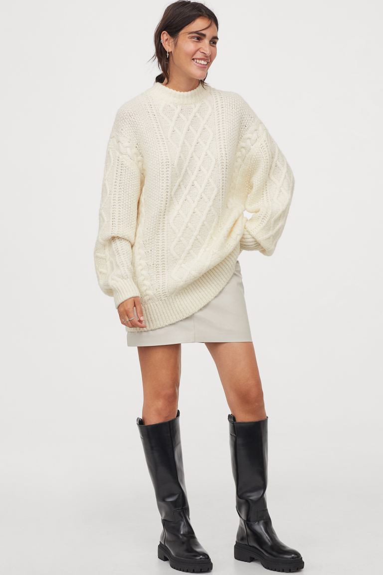 H&M_울 블렌드 케이블 니트 스웨터 크림