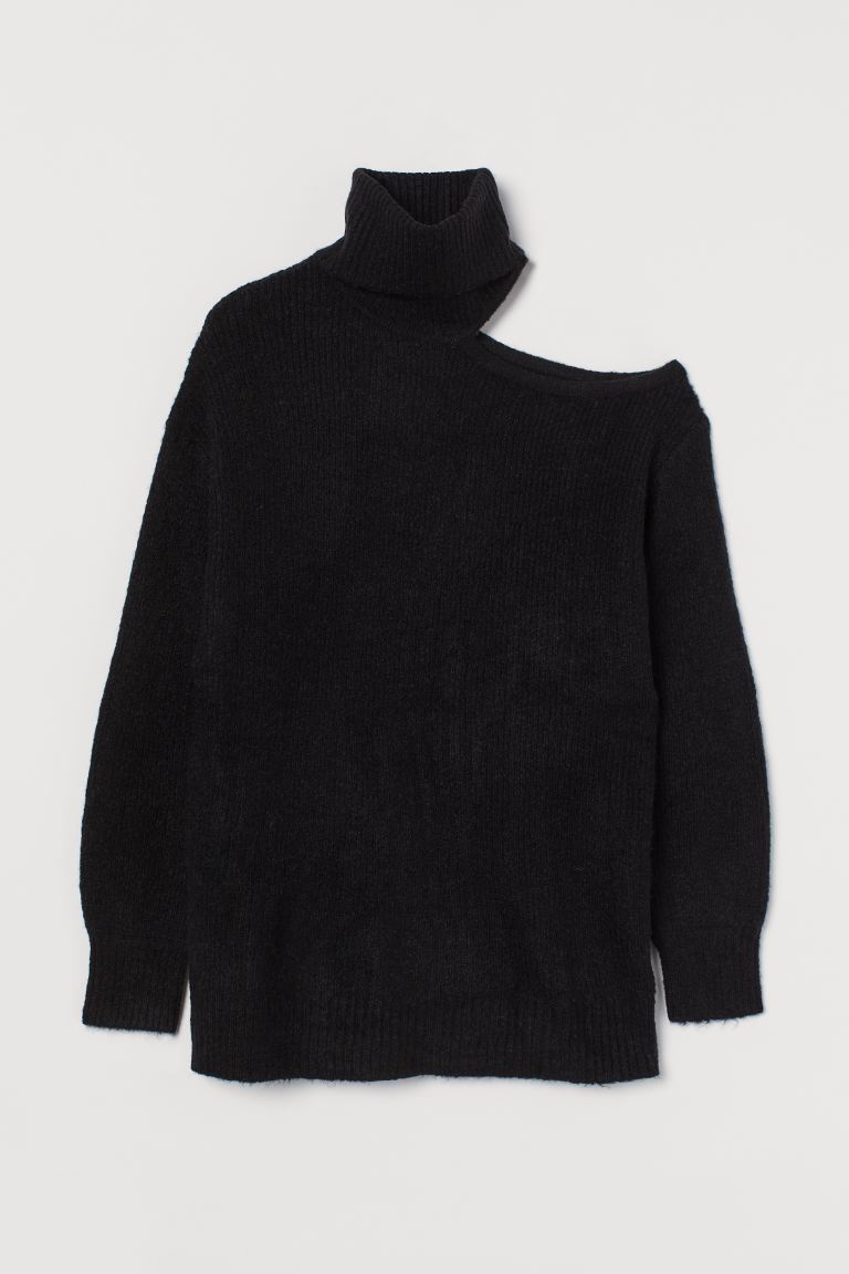 H&M_원숄더 터틀넥 스웨터 블랙