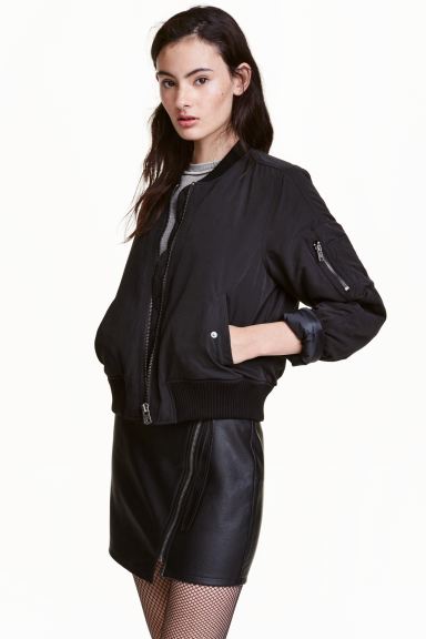 H&M_이미테이션 레더 스커트 블랙