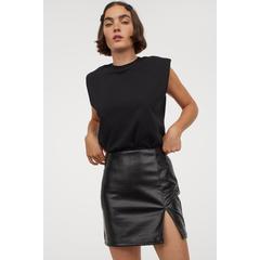 H&M_이미테이션 레더 스커트 블랙