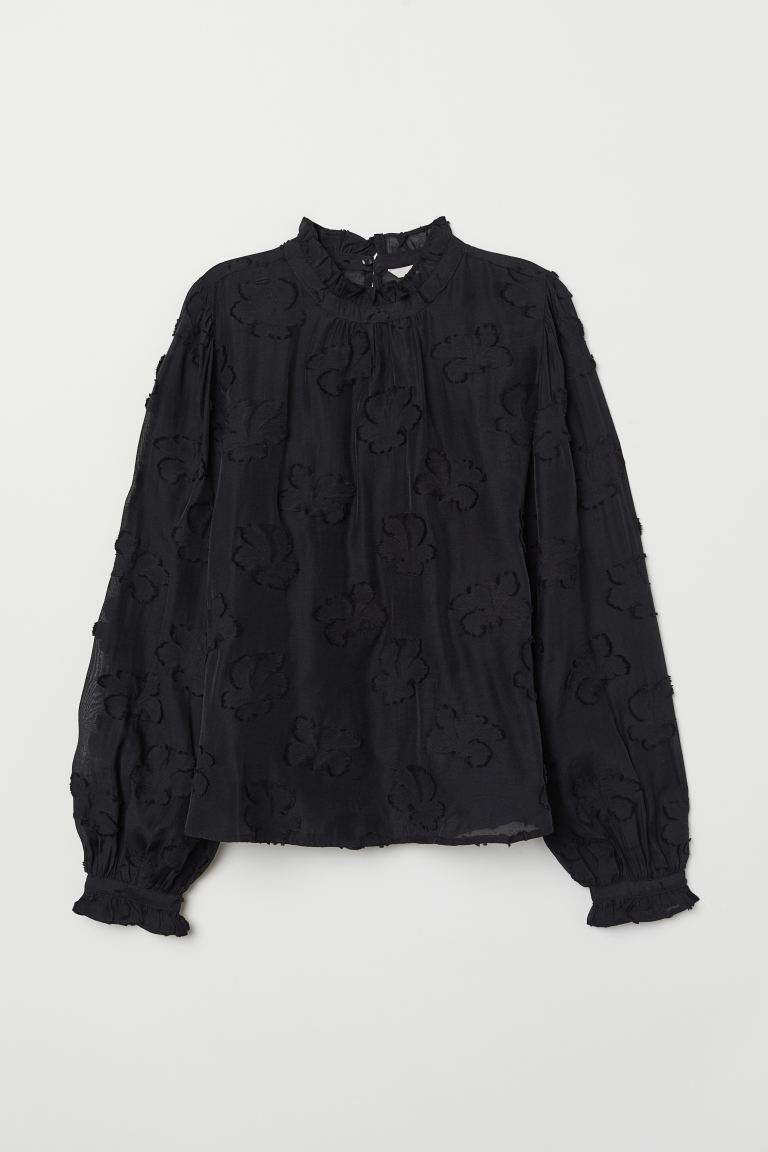 H&M_자카드 블라우스 블랙