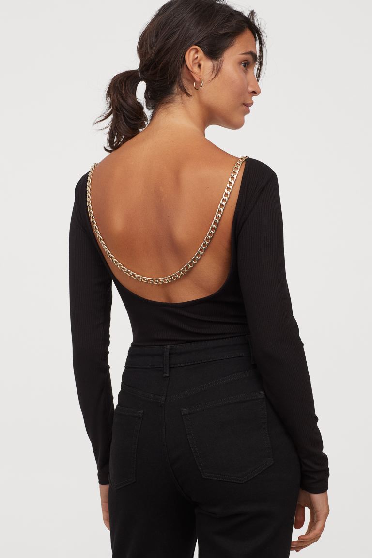 H&M_체인 디테일 리브드 바디수트