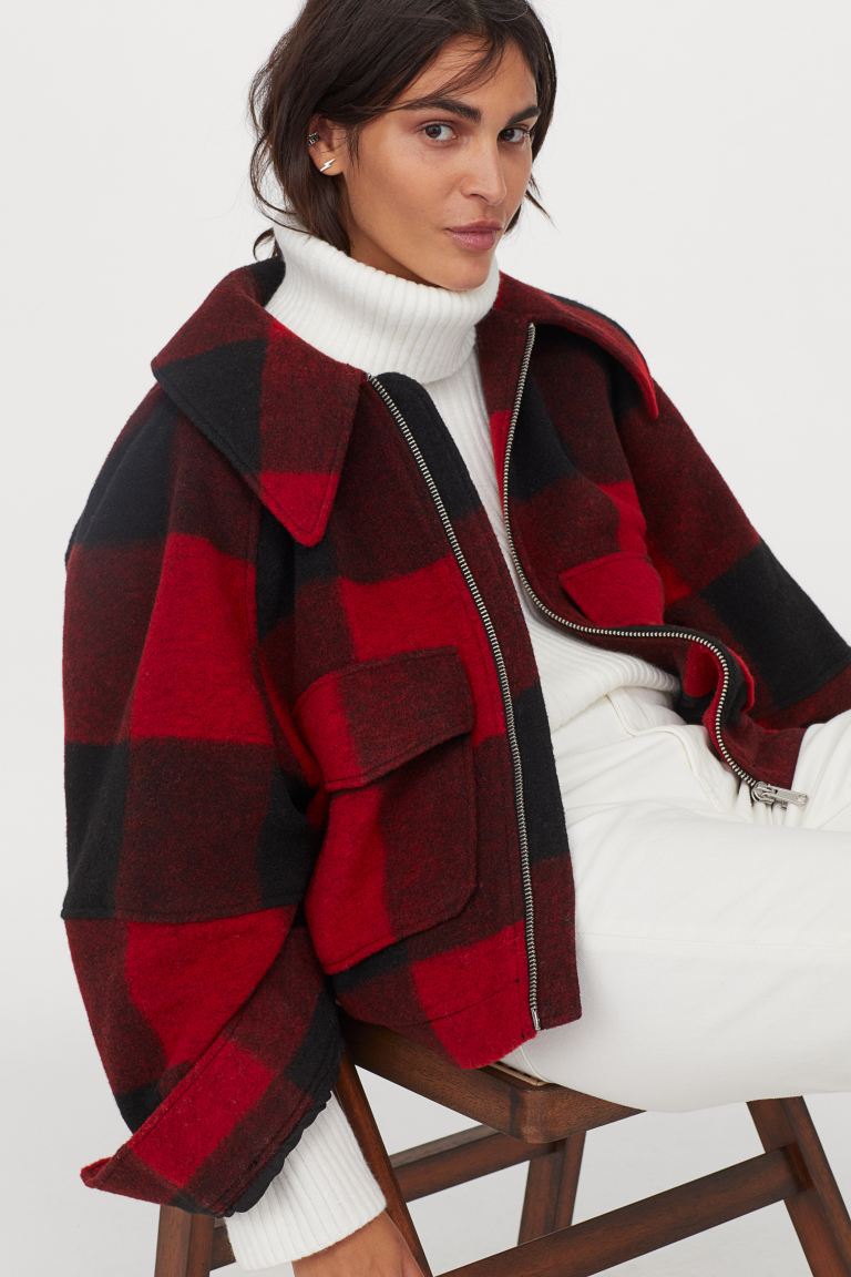 H&M_칼라 재킷 레드블랙 체크