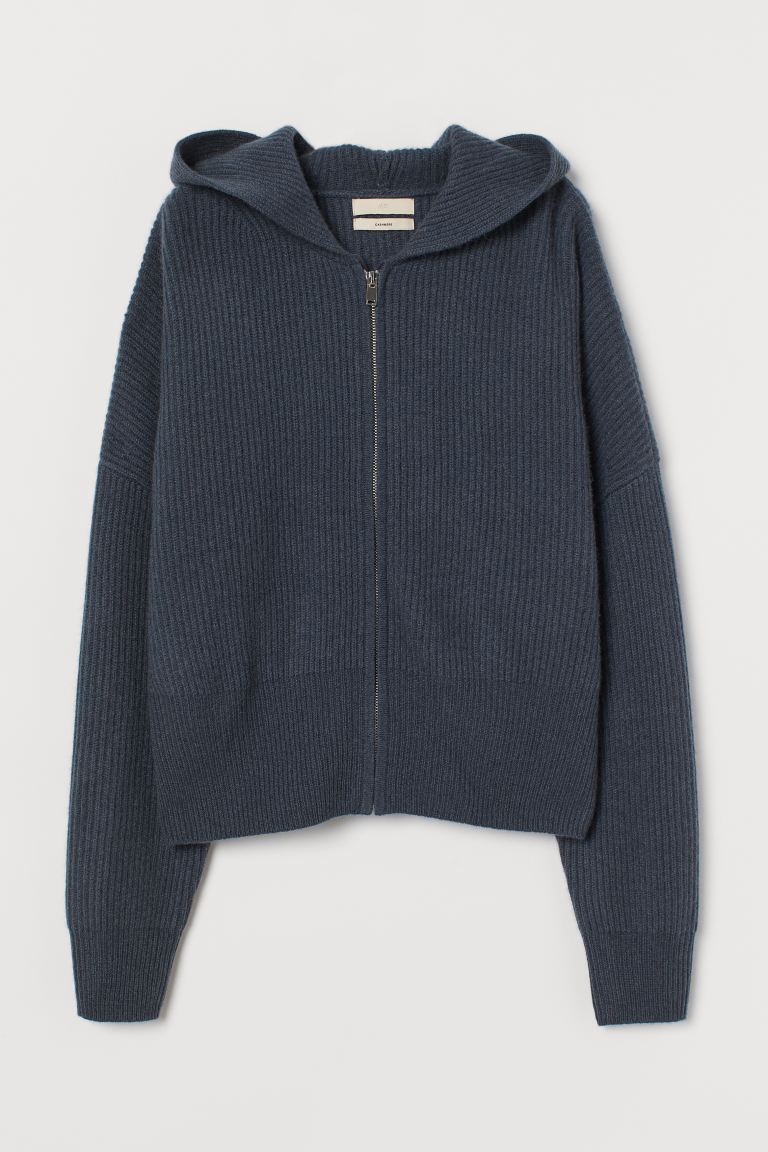 H&M_캐시미어 집업 후디 다크 그레이 블루
