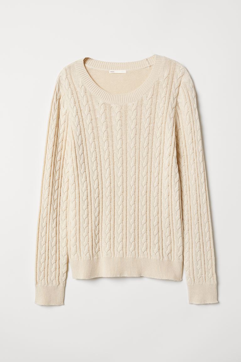 H&M_케이블 니트 스웨터 라이트베이지