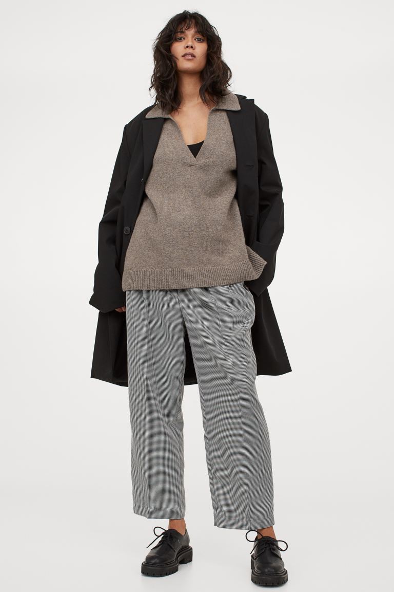 H&M_테일러드 팬츠 블랙 하운드투스 패턴
