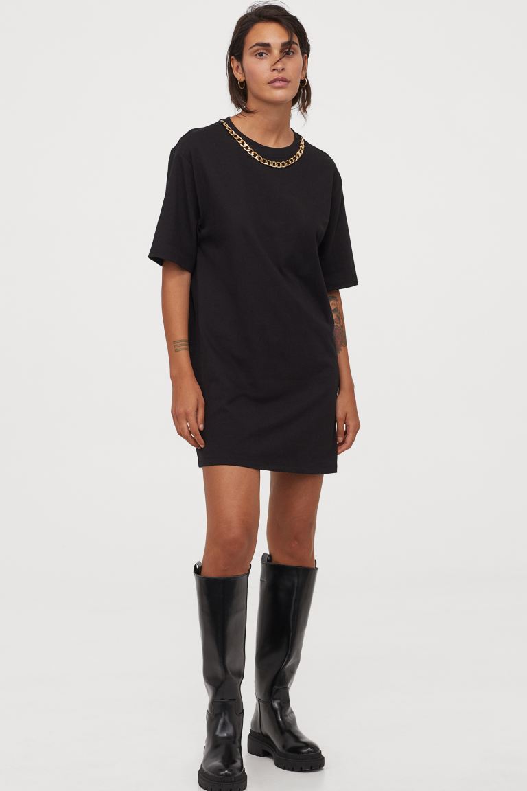 H&M_티셔츠 드레스 블랙 체인