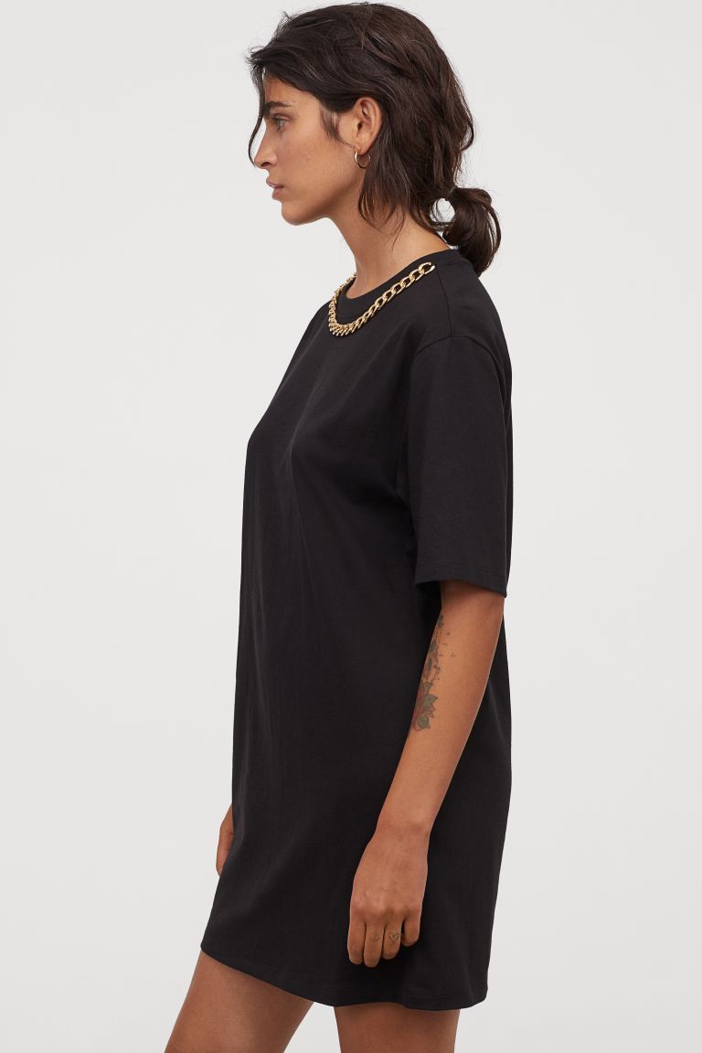 H&M_티셔츠 드레스 블랙 체인