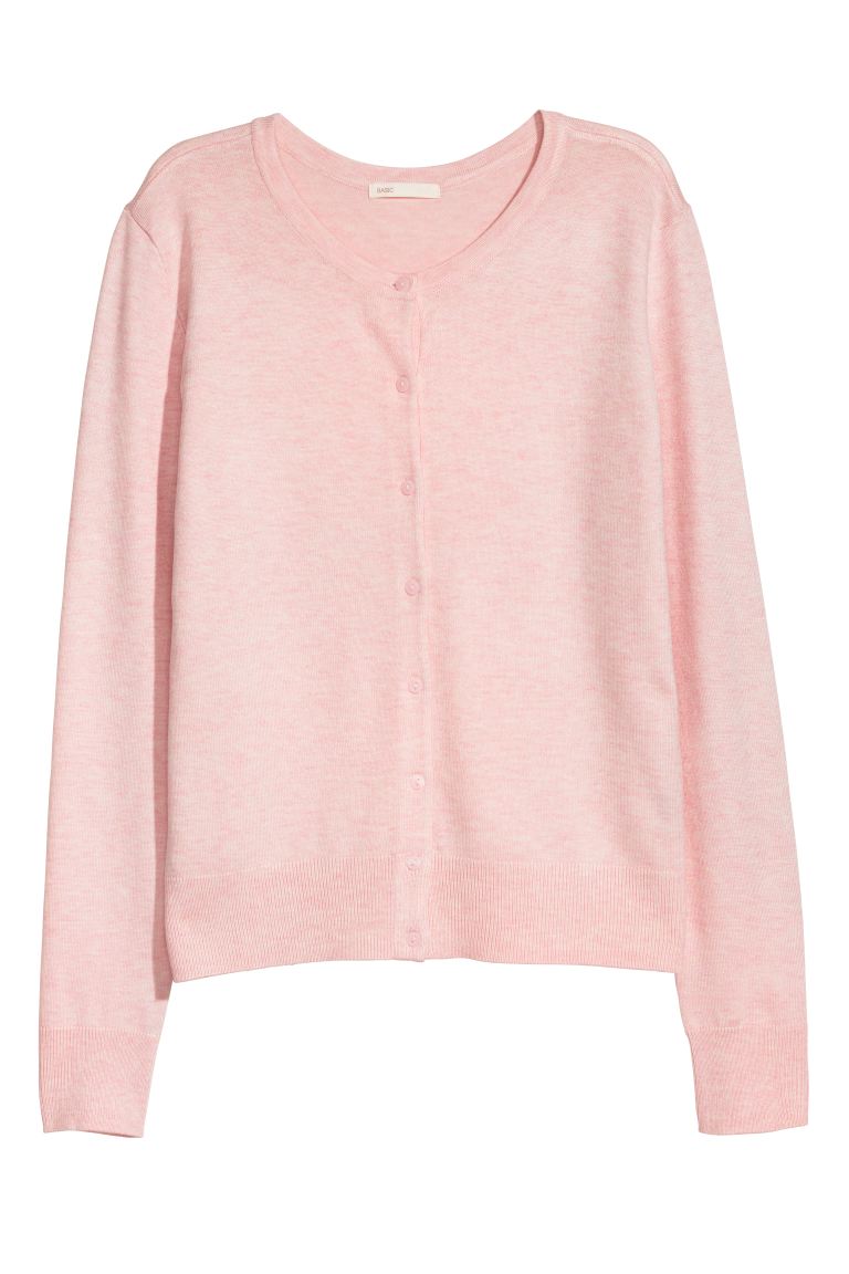 H&M_파인니트 가디건 파우더 핑크