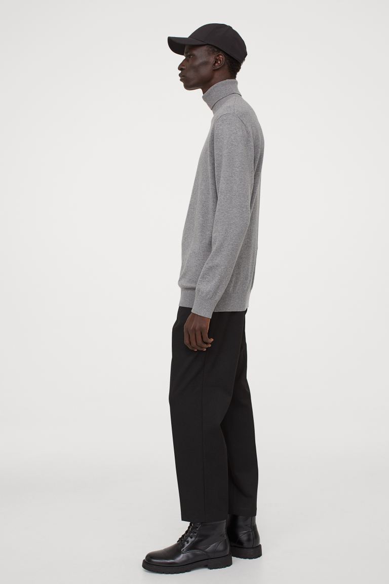 H&M_파인니트 터틀넥 스웨터 그레이 멜란지