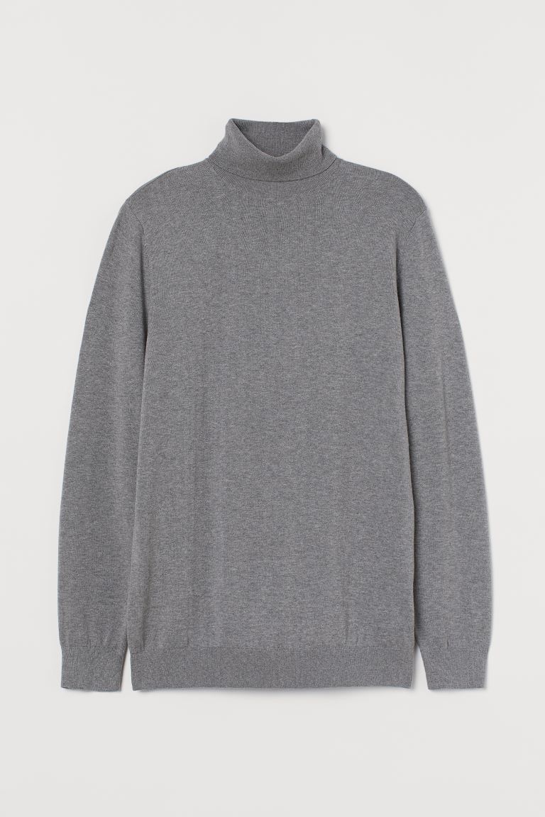H&M_파인니트 터틀넥 스웨터 그레이 멜란지