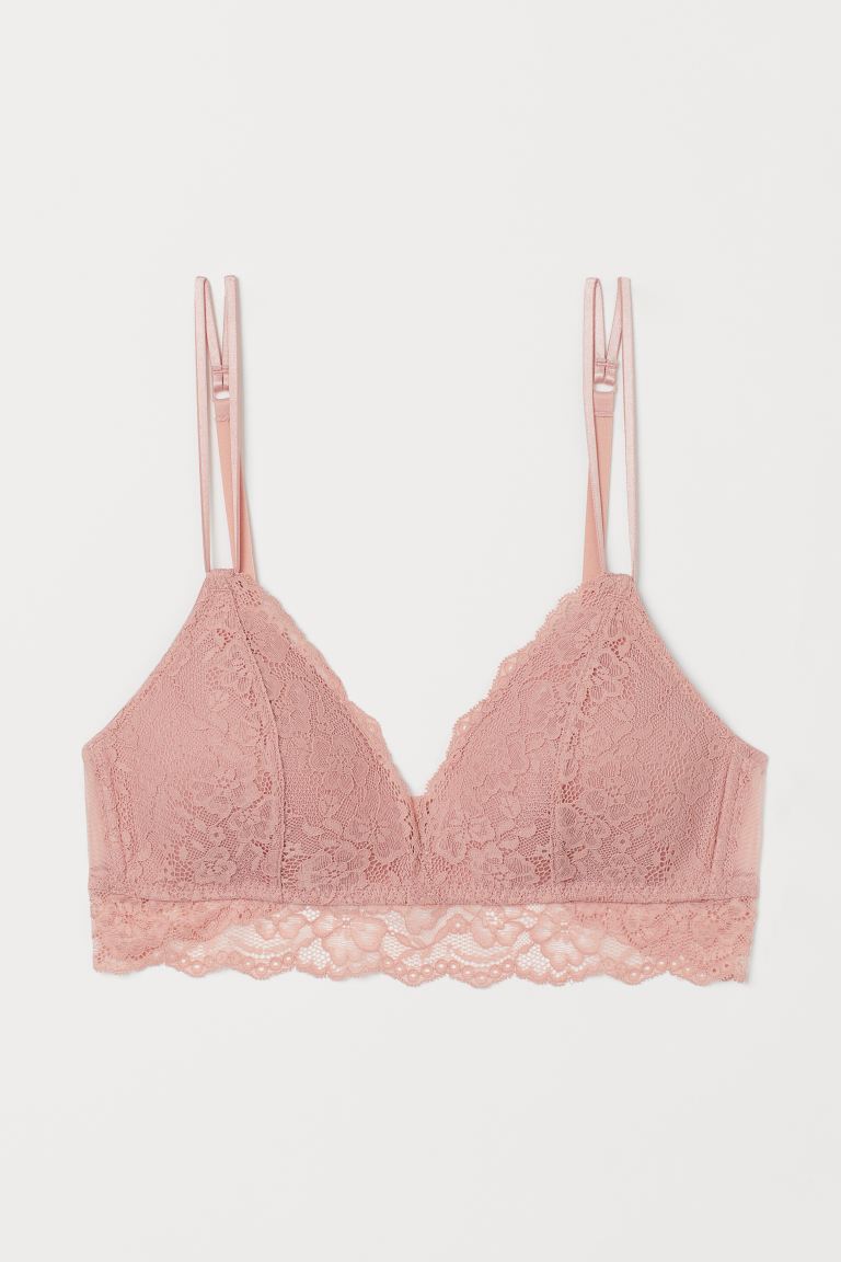 H&M_패드컵 레이스 브라 파우더 핑크