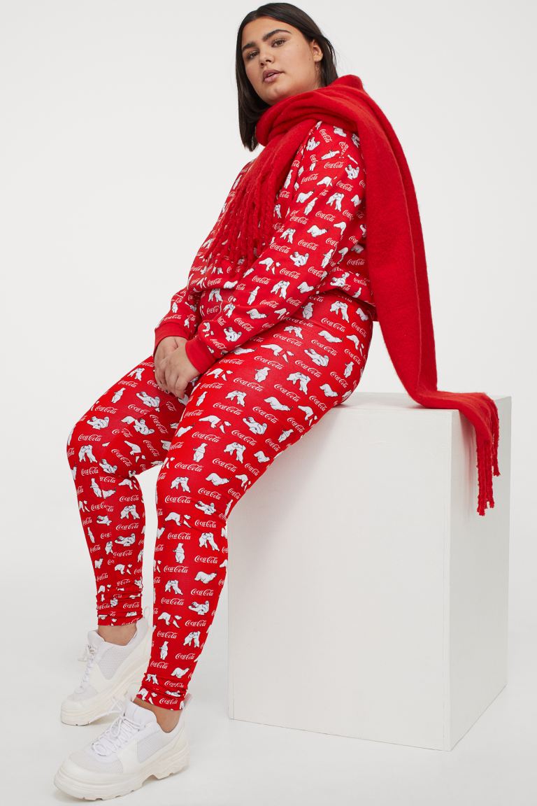 H&M_패턴 레깅스 레드 코카콜라