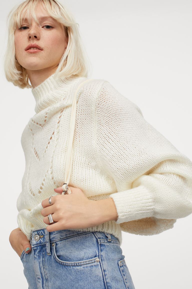 H&M_포인텔 프런트 스웨터 크림