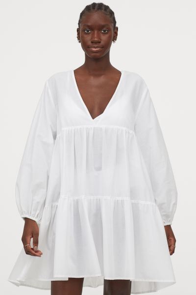 H&M_포플린 비치 드레스 화이트 thumbnail