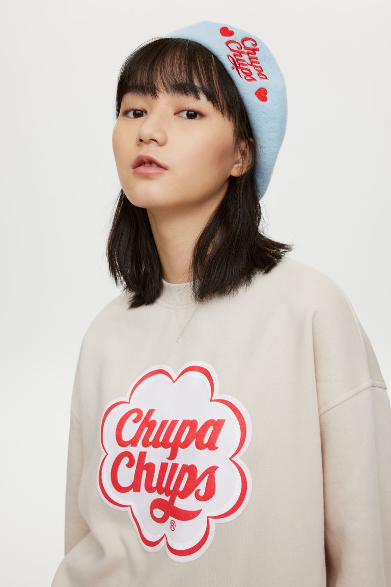 H&M_프린트 스웨트셔츠 베이지 츄파춥스