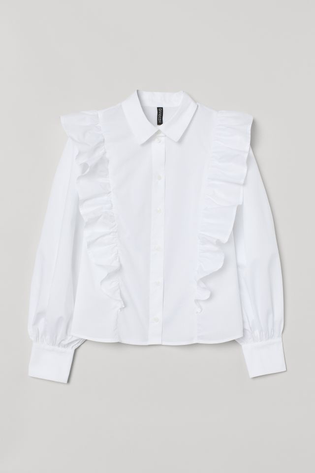 H&M_플라운스 코튼 셔츠 화이트