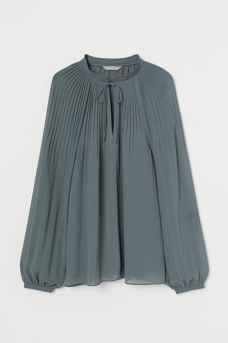 H&M_플리츠 시폰 블라우스