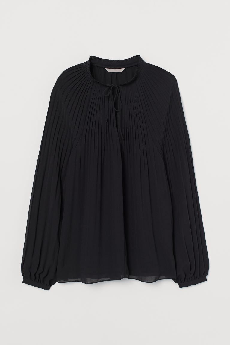 H&M_플리츠 시폰 블라우스 블랙