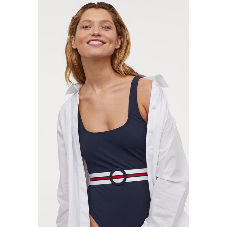 H&M_하이 레그 벨티드 수영복 네이비 블루