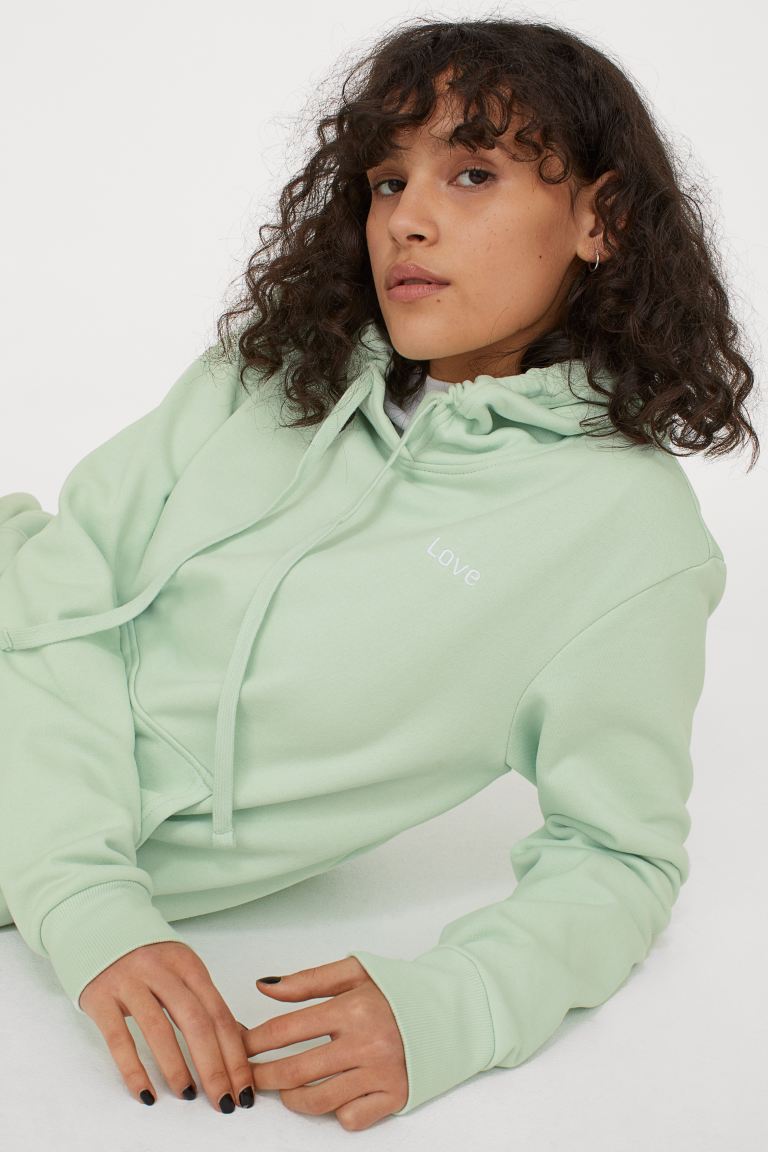 H&M_후드티 민트그린