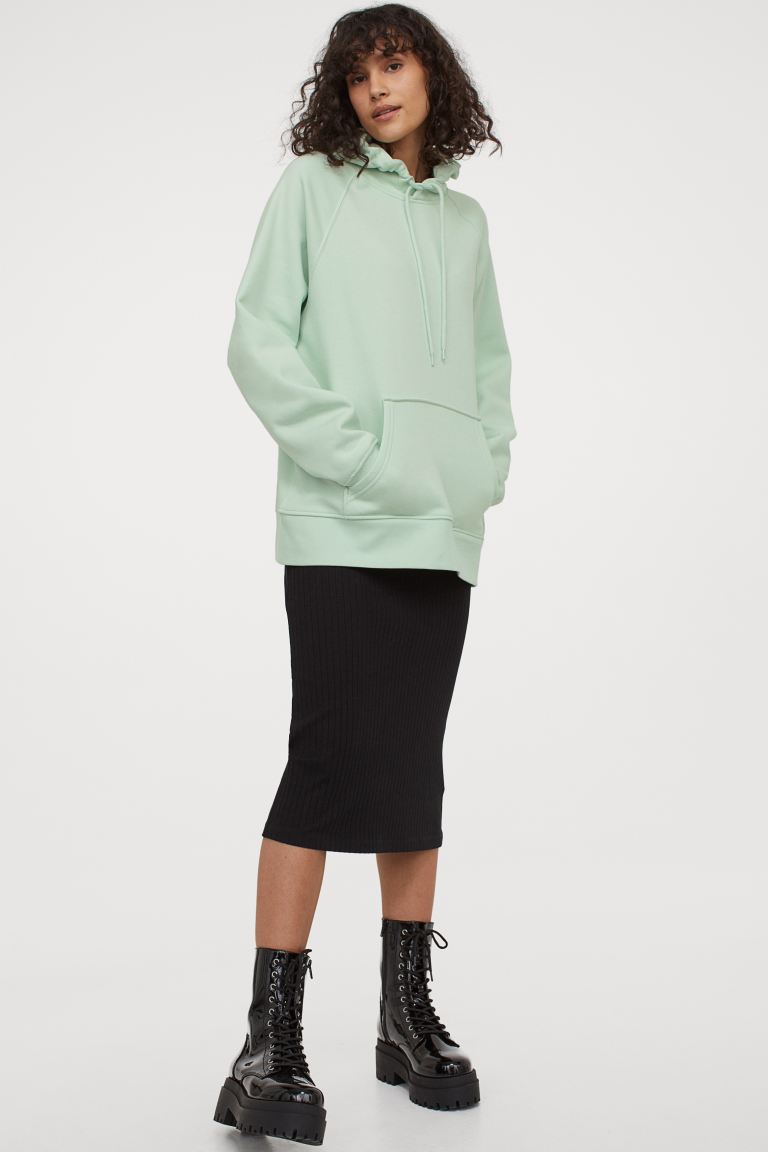 H&M_후드티 민트그린