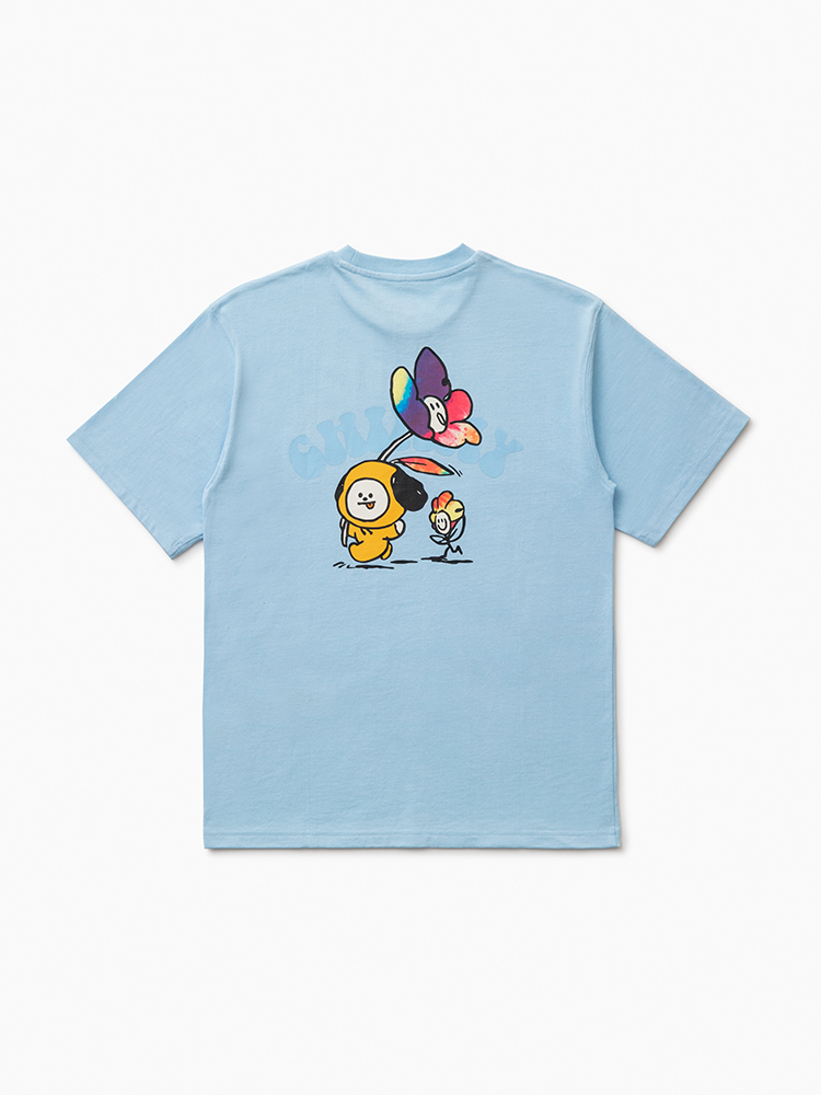 라인프렌즈_BT21 CHIMMY 플라워 블루 반팔 티셔츠