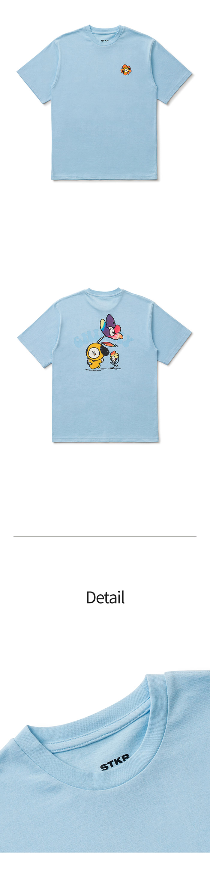 라인프렌즈_BT21 CHIMMY 플라워 블루 반팔 티셔츠