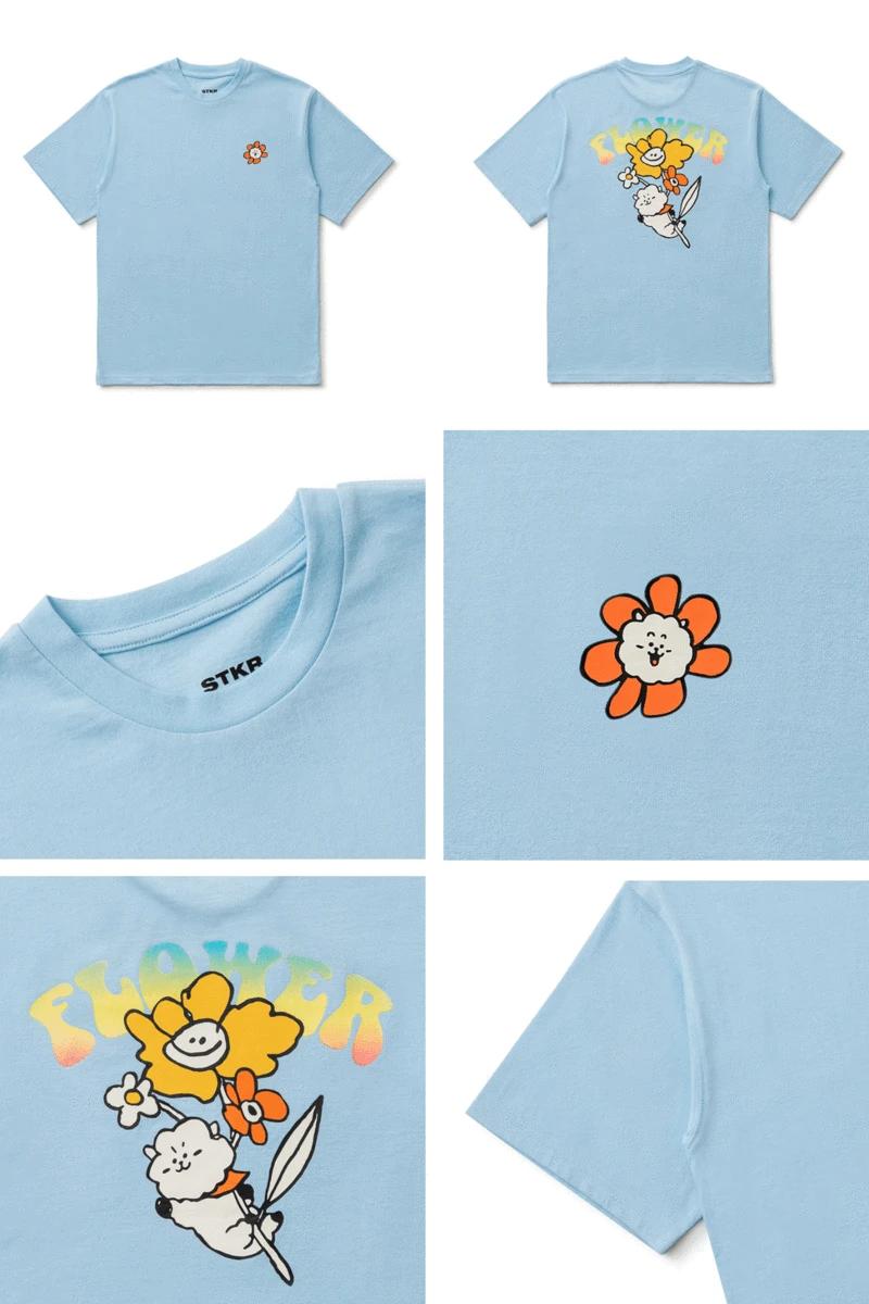 라인프렌즈_BT21 RJ 플라워 블루 반팔 티셔츠
