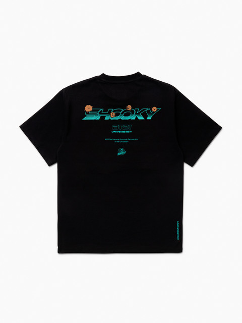 라인프렌즈_BT21 SHOOKY 스페이스 와펜 블랙 반팔 티셔츠