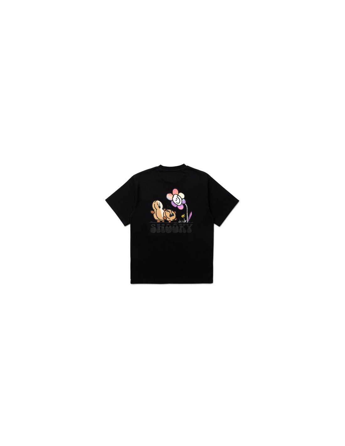 라인프렌즈_BT21 SHOOKY 플라워 블랙 반팔 티셔츠