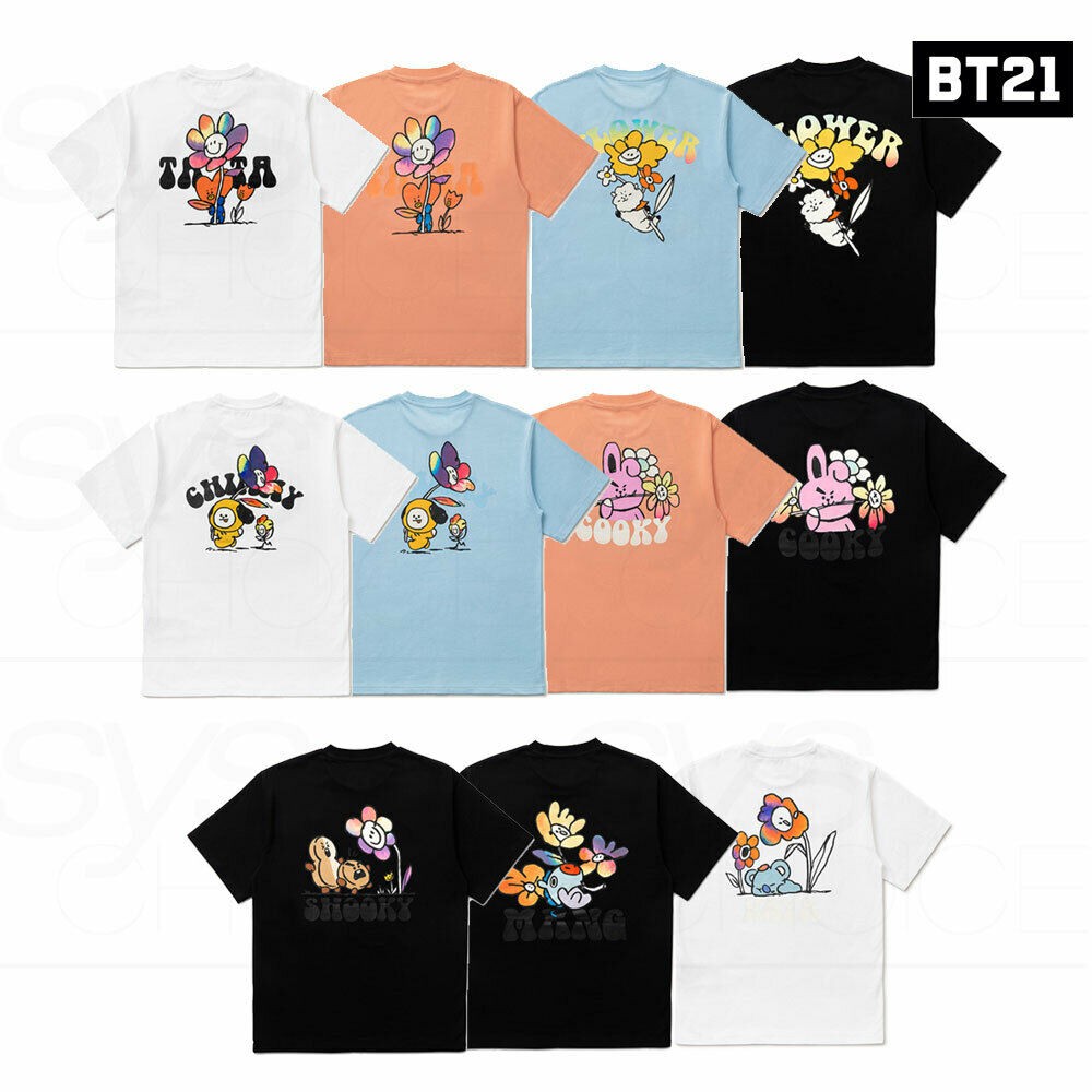 라인프렌즈_BT21 TATA 플라워 화이트 반팔 티셔츠 thumbnail