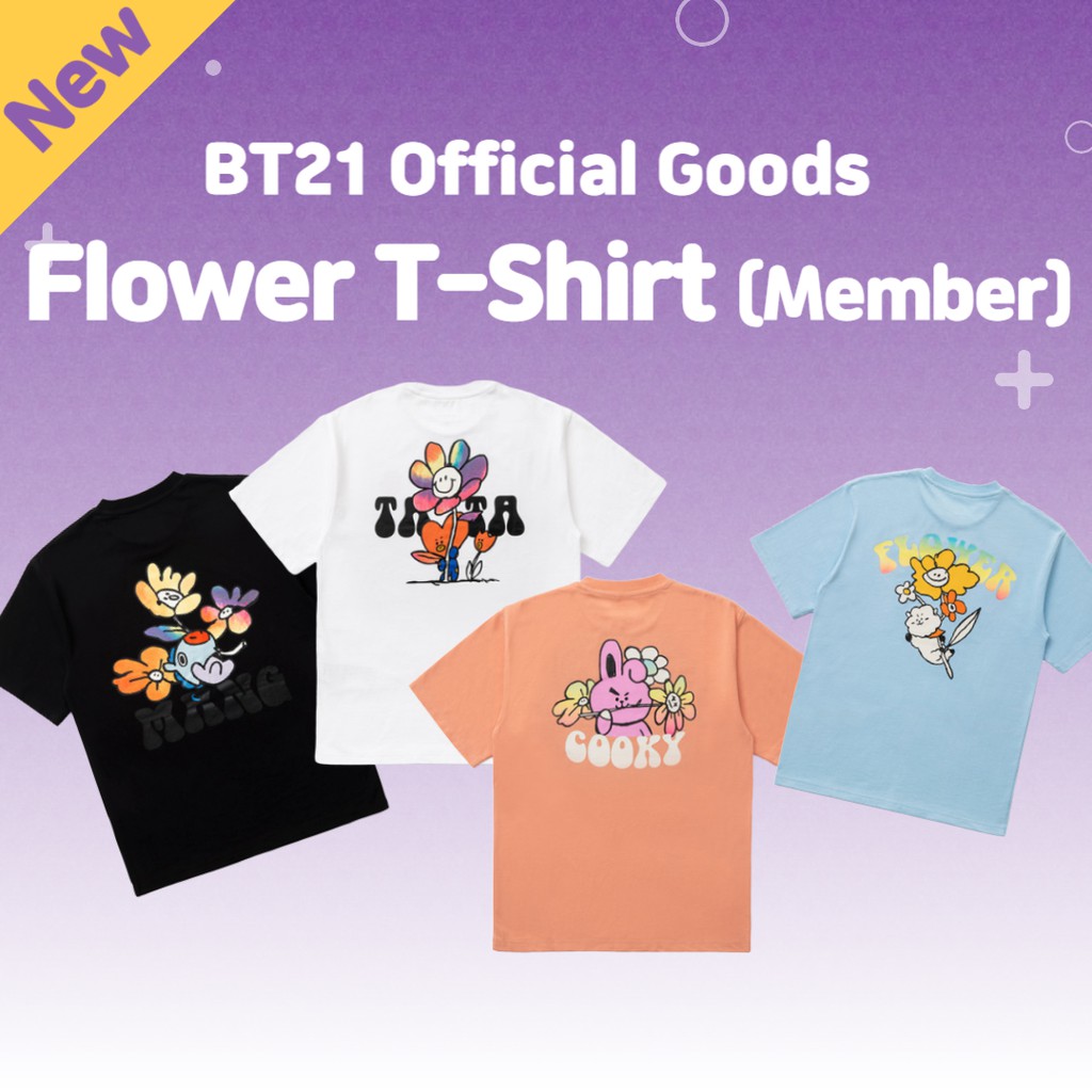 라인프렌즈_BT21 TATA 플라워 화이트 반팔 티셔츠 thumbnail