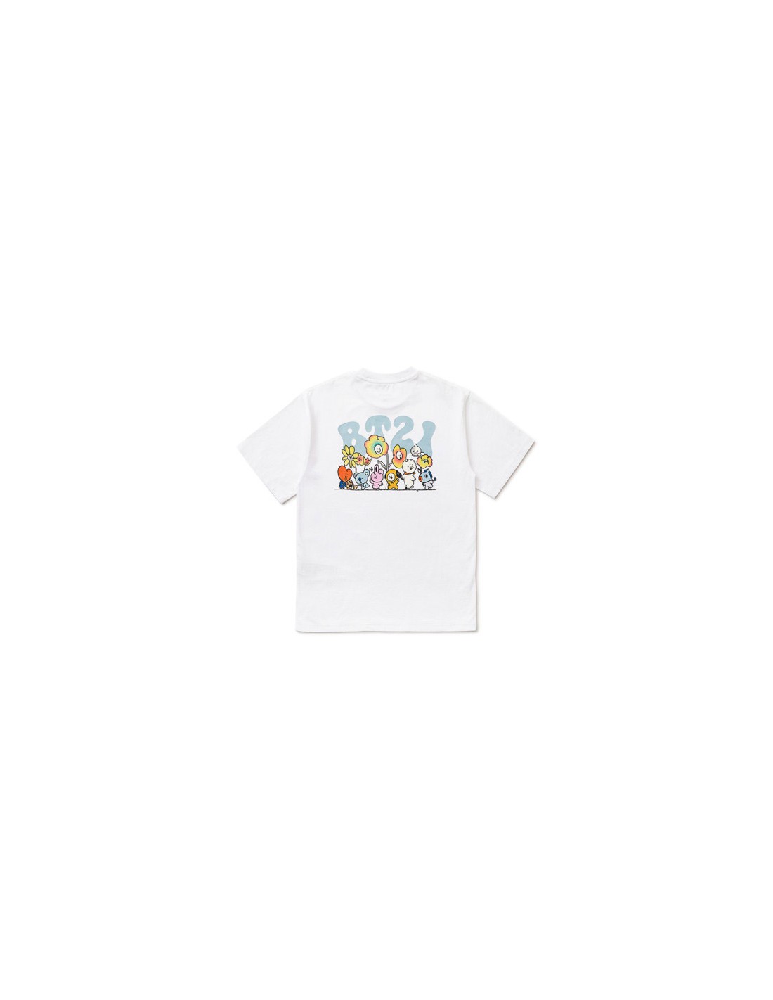 라인프렌즈_BT21 플라워 화이트 반팔 티셔츠