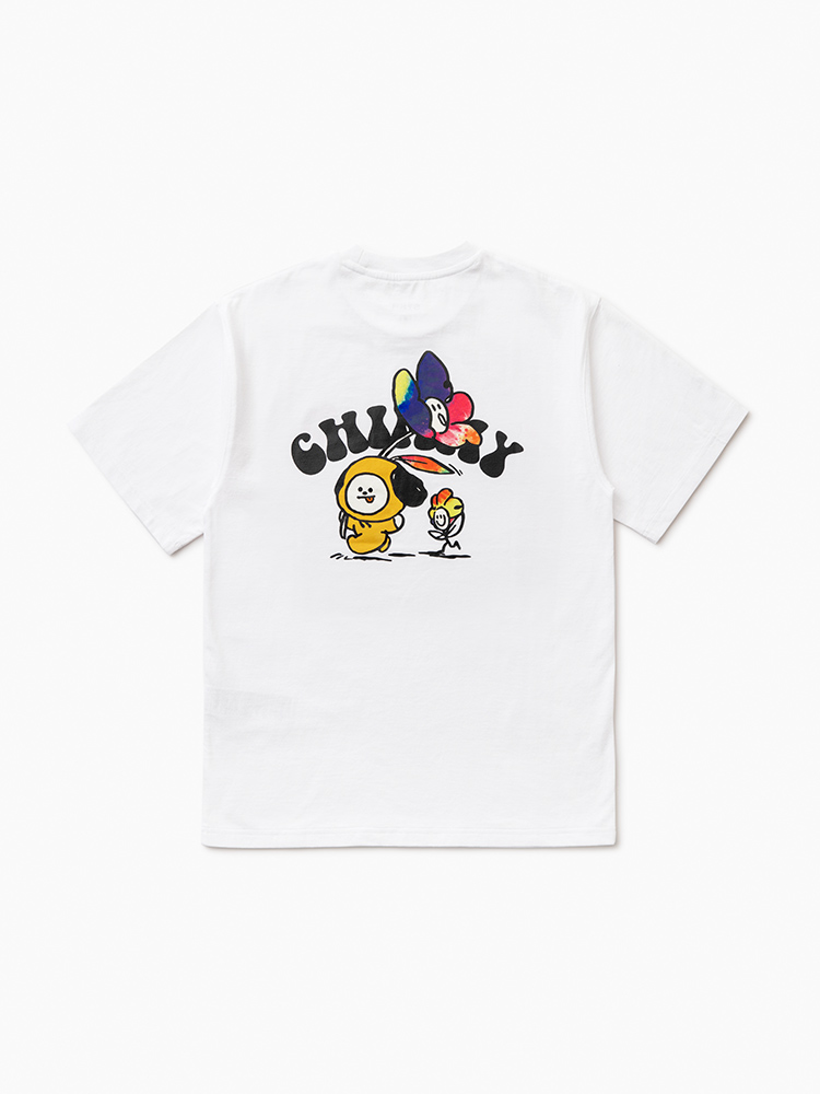 라인프렌즈_BT21 플라워 화이트 반팔 티셔츠