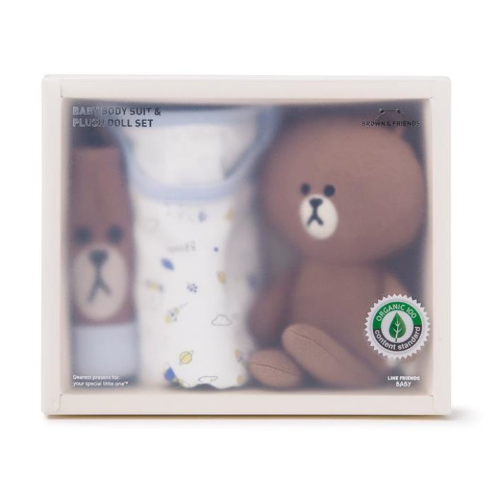 라인프렌즈_코니 오가닉 베이비 우주복 애착인형 세트