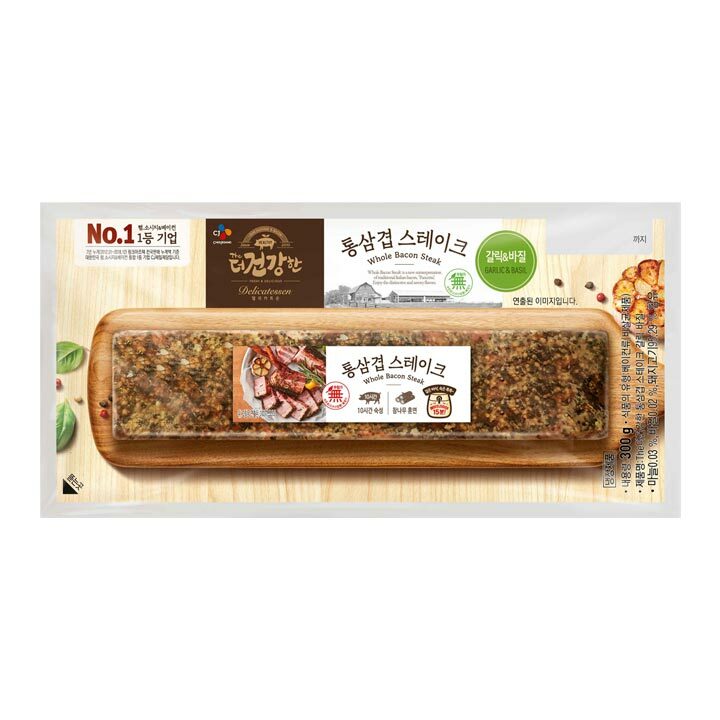 CJ_The더건강한 통삼겹스테이크 갈릭&바질 300g